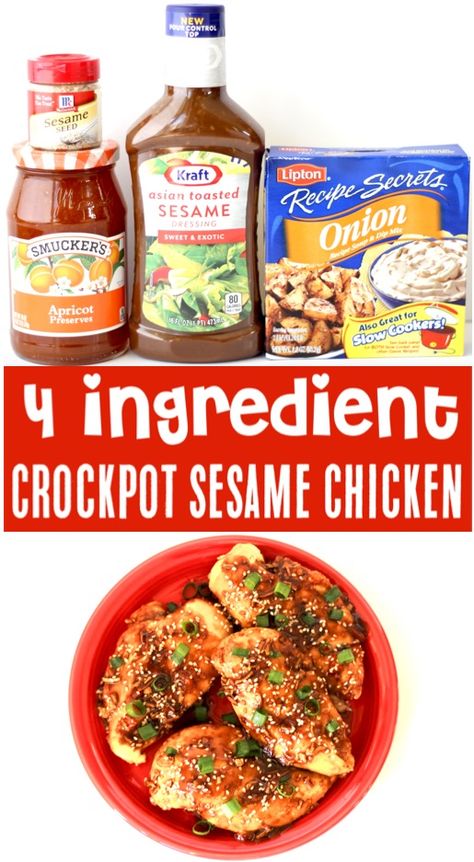 Crockpot Asian Sesame Chicken Recipe! {4 Ingredients} - The Frugal Girls Slow Cooker Kip, Crockpot Asian, Asian Sesame Chicken, Sesame Chicken Crockpot, Chicken Crockpot Recipes Easy, Sesame Chicken Recipe, Easy Dinner Recipes Crockpot, Frugal Girls, Diner Recept