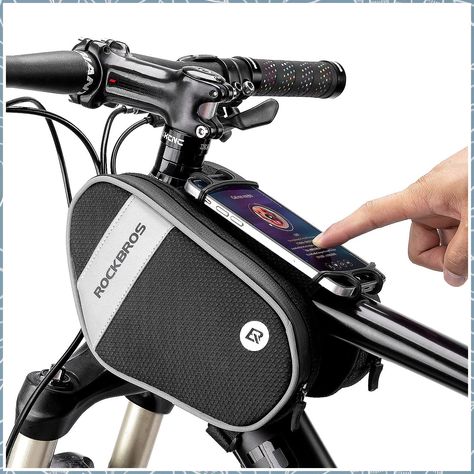 ROCKBROS Bike Front Frame Bag Top Tube Bike Phone Mount Bag Waterproof Bicycle Handlebar Bag Cycling Accessories Bike Pouch w Bike Frame Bag, Scooter Bags, Handlebar Bag, Bicycle Bag, Bike Saddle, Bicycle Handlebars, Bike Handlebars, Frame Bag, Cycling Accessories