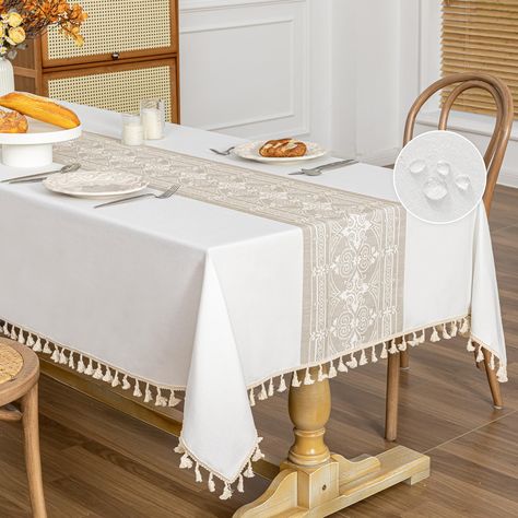 PRICES MAY VARY. Product Material: Made of cotton polyester blend soft material. This sophisticated table cloth with colorful table runner & farmhouse tassels designs provides a warm aura and brings a luxury feel to your dining experience. Dimensions: Tablecloth size 55x86" fit for 6-8 seats. Measure the size of the table, it is recommended to increase the table length by more than 20 inches (10 inches on one side) to get a better drop effect. Sold in piece (1pc ablecloth in each package). Water Tassels Designs, Farmhouse Tablecloths, Rectangle Tables, Waterproof Tablecloth, Tablecloth Sizes, White Table Cloth, Table Cloths, Curtain Accessories, Rectangle Table