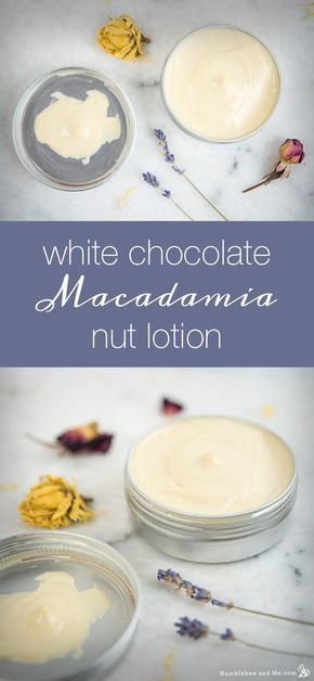 Non greasy lotion recipe | macadamia oil recipe | cocoa butter recipe | DIY lotion recipe | handmade lotion recipe | body lotion recipe | vegan lotion recipe Handmade Lotion Recipe, Cocoa Butter Recipes, Body Lotion Recipes, Diy Lotion Recipe, White Chocolate Macadamia Nut, Diy Body Butter, Lotion Recipe, White Chocolate Macadamia, Chocolate Macadamia