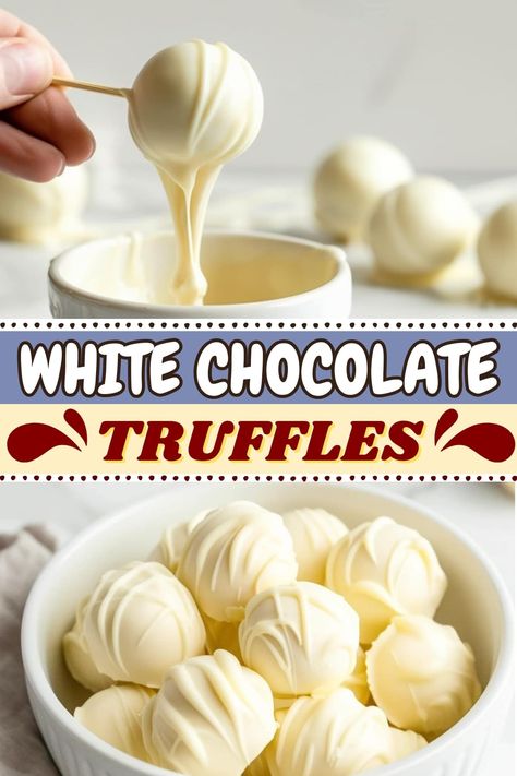 These white chocolate truffles are easy, dreamy, and delicious! Made with just 5 ingredients, they come together in a snap. Enjoy them anytime! Raspberry White Chocolate Truffles, White Chocolate Balls Recipe, Homemade Chocolate Truffles Easy, Fudge Truffle Balls, Kit Kat Truffles, White Chocolate Candies, White Brigadeiro Recipe, White Chocolate Pistachio Truffles, Homemade Chocolate Candies