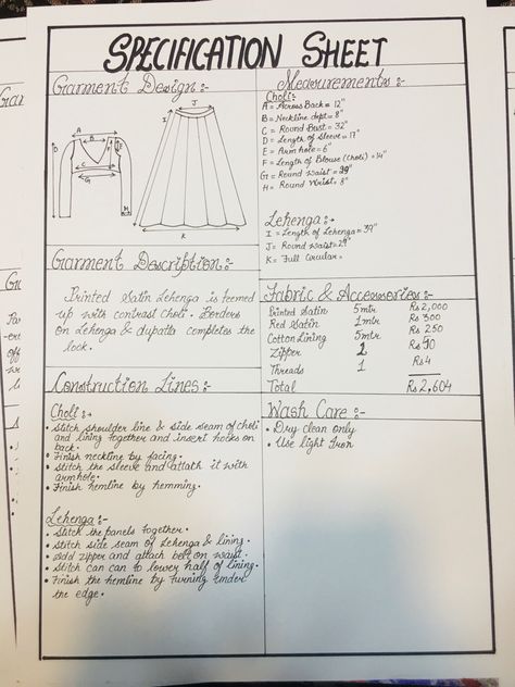 Cost Sheet Fashion Design, Bill Book Design Ideas For Boutique, Tailoring Measurement Book, Measurement Book For Boutique, Fashion Design Record Book, Fashion Dictionary Cheat Sheets, Measurement Book For Tailors, Specification Sheet Fashion Design, Garment Specification Sheet