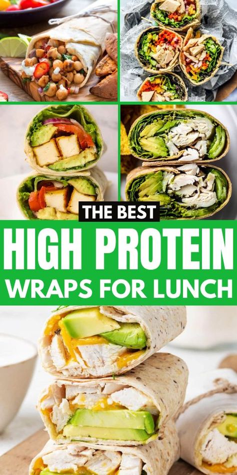 These easy and healthy high protein wraps are low calorie and perfect for lunch ideas. Easy Protein Lunches, High Protein Wraps, Healthy Lunch Wraps, Low Calorie Wraps, High Protein Lunch Ideas, Protein Wraps, Low Carb Wraps, Lunch Ideas Healthy, Protein Lunch