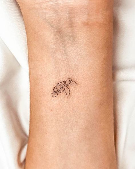 Turtle Tattoo Small Ankle, Turtle Mom Tattoo, Tattoo For Women Small Arm, Non Realistic Tattoo, Simplistic Turtle Tattoo, Turtle Tiny Tattoo, Lil Turtle Tattoo, Small Hawaiian Turtle Tattoos, Micro Turtle Tattoo