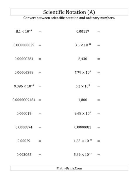 The Converting Between Scientific Notation and Ordinary Numbers (A) Number Sense Worksheet Scientific Notation Activities, Ged Math, Scientific Notation Worksheet, Number Sense Worksheets, Exponent Worksheets, Chemistry Worksheets, Scientific Notation, Gcse Math, Word Problem Worksheets