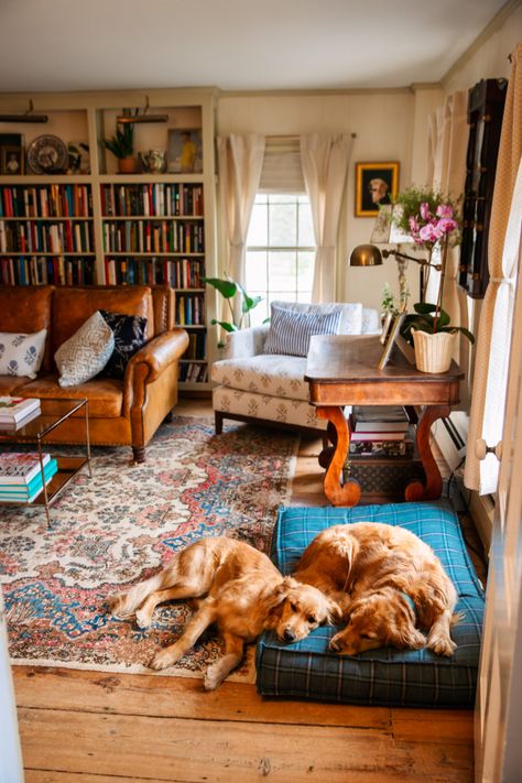 Farmhouse Classy Living Room, Off Center Windows Living Room, Reading Room Makeover, Books Interior Decor, Midwest Aesthetic Home, Grandpas Cabin Aesthetic, Cozy Cheerful Living Room, English Cottage Reading Room, Old World Vintage Decor