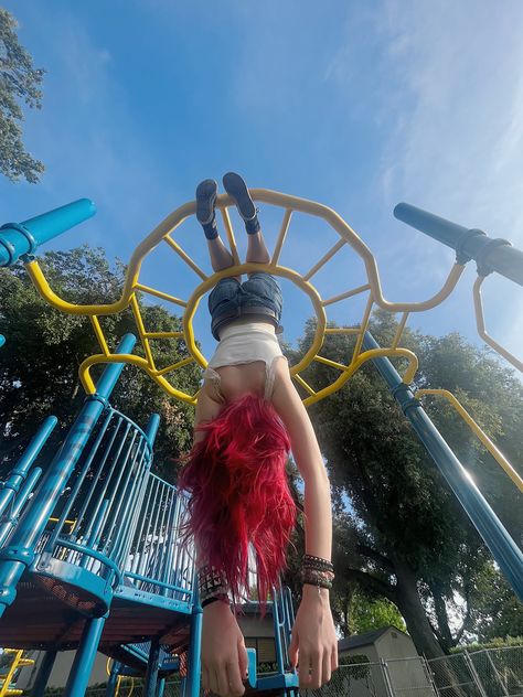 red hair studded jewerly playground photos alex g shoegaze jorts upsidown photoshoot Playground Photo Shoot, Playground Photography, Playground Pictures, Photo Recreation, Alex G, Friend Photoshoot, Pose Reference Photo, Photoshoot Inspiration, Photo Reference