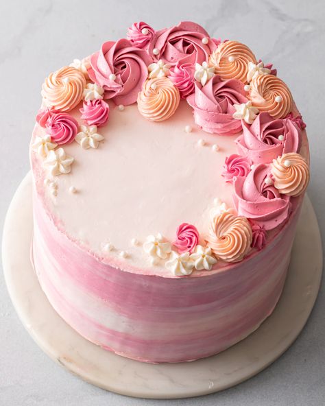 Watercolor Buttercream Cake - by Tessa Huff Tårta Design, Buttercream Cake Designs, Cake With Flowers, Pastel Cakes, Buttercream Cake Decorating, Watercolor Cake, Simple Cake Designs, Smooth Cake, Easy Cake Decorating