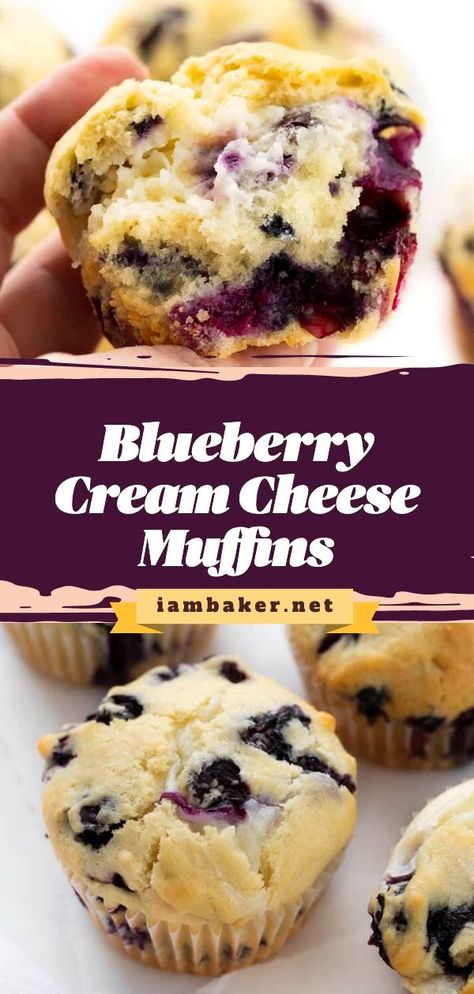 Take your classic blueberry dessert up a notch with this easy dessert to impress! Blueberry Cream Cheese Muffins are sweet treats that look like traditional muffins with a cream cheese center! They also make a great Spring dessert idea! Cream Cheese Filled Muffins Recipes, Easy Blueberry Cream Cheese Muffins, Blueberry Muffin With Cream Cheese, Recipes With 4 Oz Cream Cheese, Blueberry Lemon Cream Cheese Bread, Cake Mix Blueberry Muffins Recipes, Gluten Free Cream Cheese Muffins, Muffin Recipes Cream Cheese, Quick Cream Cheese Recipes