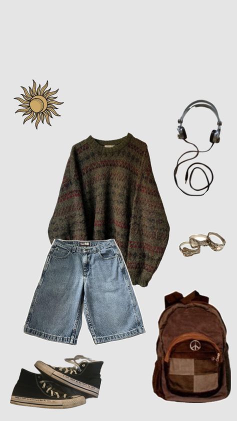 Goblincore outfit inspo 🤭🤭🤭 #goblincore #grandpasweater #jorts #sun #converse #iamabaldman #fyp #outfitinspo #vintage #beauty #vibes #wallpaper #outfitinspiration #f4f Goblincore Outfits, Beauty Vibes, Vibes Wallpaper, Earthy Outfits, Outfit Layout, Swaggy Outfits, Alternative Outfits, Curvy Outfits, Vintage Beauty