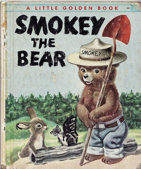 When I was little I wrote Smokey a letter, and got a response with a Junior Ranger's card and a thank you for helping to take care of the earth.  I was over the moon.  I still have my original copy of this book. Old Children's Books, Smokey The Bear, Smokey Bear, Smokey The Bears, Richard Scarry, Golden Books, Childhood Books, Golden Book, Little Golden Books