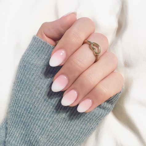 Ombré Nails, Acrylic Almond Shape Oval Ambre Nails, Ombre Nails Almond Shape Short, Short French Ombre Nails Almond, Pink And White Ombre Nails Oval Short, Short Ombre Oval Nails, Rounded Ombre Nails, French Tip Nails Ombre Faded, French Ombre Nails Oval Short, Short Oval Ombre Acrylic Nails