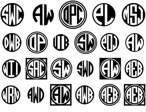 The set of 4 Circle Monograms fonts let you create custom 2- and 3-letter monograms, against a black or white background, with a choice of decorative frames. Circle Monogram Font Free, Cricut Monogram Font, Script Monogram Font, Free Printable Monogram, Circle Monogram Font, Round Monogram, Free Monogram Fonts, Tattoo Fonts Alphabet, 3 Letter Monogram