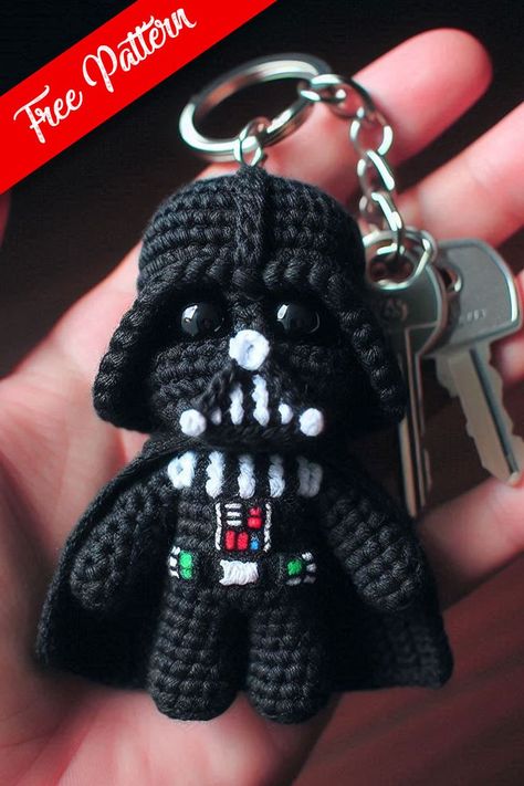 Crochet Darth Vader Keychain Pattern Knitted Star Wars Patterns, Darth Vader Crochet Pattern, Crochet Star Wars Keychain, Crochet Star Wars Amigurumi Free Pattern, Darth Maul Crochet, Darth Vader Crochet Pattern Free, Men’s Crochet Gifts, Crochet Keyring Pattern, Crochet Star Wars Free Pattern