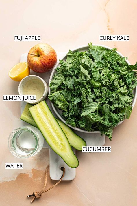 This homemade First Watch kale tonic is packed with fuji apples, lemon juice, cucumber & leafy greens. It's a refreshing & hydrating green elixir loaded with Vitamin C, vitamin K, fibre & more. It's a nutritious drink that tastes just like the beloved First Watch Kale Tonic but for a fraction of the price. First Watch Green Juice Recipe, First Watch Juice Recipes, First Watch Kale Tonic Recipe, Kale Drink Recipes, Kale Tonic First Watch Recipe, Kale Tonic Recipe, Kale Drink, Kale Juice Recipes, Inflammatory Drinks