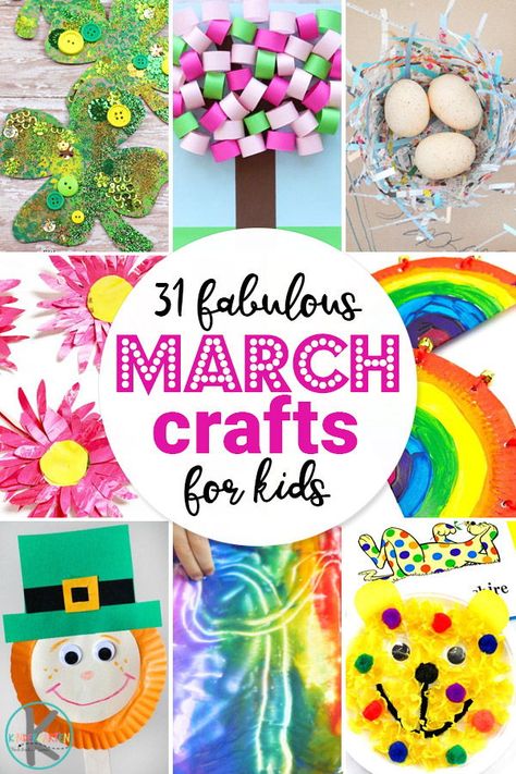 Spring School Crafts, March Crafts For Prek, Spring Crafts Kindergarten Classroom, Creative Crafts For Kindergarten, Art For March Project For Kids, March Art For Preschoolers, Toddler March Art, Spring Crafts For Kindergarteners, Spring Craft Ideas For Kindergarten