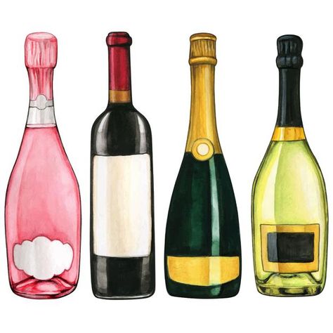 Wine Bottle Drawing, Wine Label Illustration, Drink Illustration, Purse Ideas, Bottle Drawing, White Png, Wine Bottle Art, Watercolor Ideas, Bottle Of Wine