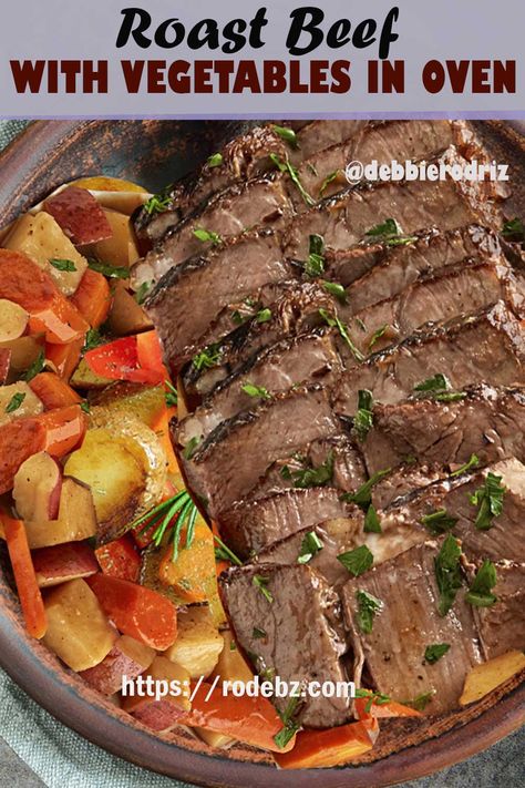 dutch oven pot roast with potatoes and carrots, with gravy Pot Roast And Vegetables, Chuck Roast Recipe Oven, Vegetables In Oven, Roast Beef Recipes Oven, Pot Roast With Vegetables, Roast With Potatoes And Carrots, Roast Beef With Vegetables, Pot Roast With Potatoes, Beef With Vegetables