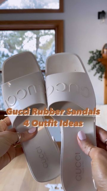 KARINA RESKE on Instagram: "Gucci Rubber Sandals - styled in 4 looks! They come in lots of pastel colors and fit tts 🤎 which look are you digging the most?! SHOP ALL PIECES VIA @liketoknowit app or directly through the link in my bio! Sandália de borracha Gucci em 4 looks, tá curtindo ou eh demais pra senhora?? Kkkk #LTKstyletip #LTKshoecrush #guccirubbersandals #howtostyle #fashionreels http://liketk.it/38xdJ #liketkit @liketoknow.it" Gucci Jelly Sandals Outfit, Gucci Rubber Slides Outfit, Gucci Rubber Sandals Outfit, Gucci Sandals Woman Outfit, Gucci Jelly Sandals, Gucci Sandals Outfit, Block Heel Sandals Outfit, Block Heel Outfit, Gucci Rubber Sandals