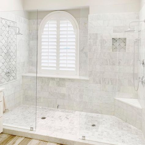 Bathroom Shower With Window, Shower In Front Of Window, Shower With Large Window, Windows In Showers, Showers With Windows, Window In Shower Solution, Bathroom With White Marble, Shower With Window, Bathroom Windows In Shower