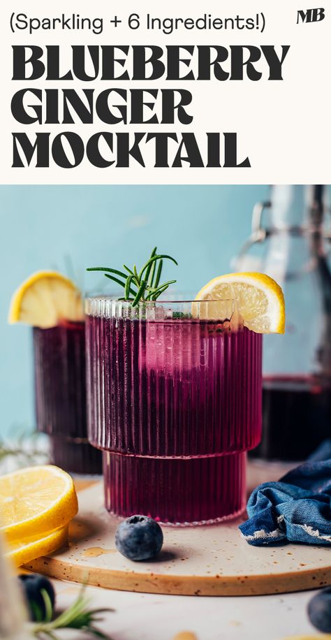 Drinks With Ginger Ale Non Alcoholic, Cold Non Alcoholic Drinks, Mocktails Non Alcoholic Basil, Luwow Party Ideas, Super Easy Mocktails, Non Alcoholic Bar Ideas, Bulk Drinks For Party Non Alcoholic, Blueberry Ginger Mocktail, Creative Non Alcoholic Drinks