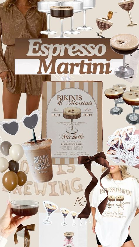 Celebrate milestones in style with our espresso martini party inspo board, perfect for a 30th birthday or bachelorette soiree! Dive into a world of rich brown and classy beige tones as we present a fun interpretation of this classic cocktail through chic decor, delectable treats, and all the essentials for an unforgettable evening. Get ready to toast to the next chapter in the most sophisticated, caffeine-infused way possible. Cheers to the big 3-0 or the upcoming nuptials! 🎉🍸 #EspressoMartiniParty #ClassyCaffeine #MilestoneCelebration Martini Party, 30th Birthday Themes, 36th Birthday, 32 Birthday, Birthday Ideas For Her, Birthday Club, Dinner Party Themes, Bachelorette Party Planning, Bachelorette Themes