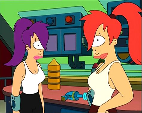 Potential Idea - Alternate Leela.  Don't forget the diamond scrunchie. Purple Hair And Black, Philip J Fry, Fry Futurama, Leela Futurama, Cave People, Ghost In The Machine, Minor Character, Parallel Universe, Princess Bubblegum