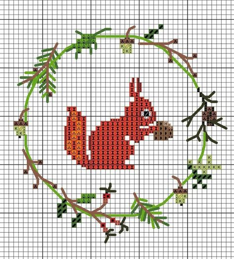 Christmas Cross Stitch Ornaments, Squirrel Cross Stitch, Fall Cross Stitch, Cross Stitch Freebies, Blackwork Embroidery, Nature Cross Stitch, Small Cross Stitch, Cross Stitch Tree, Cross Stitch Needles