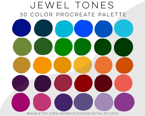 Jewel Tones Color Palette for PROCREATE 30 Color Swatches, iPad Lettering, Digital Art, Modern Calligraphy, Graphic Design, Procreate Tool - Etsy Jewel Tones Color Palette, Jewel Tone Color Scheme, Color Palette For Procreate, Calligraphy Graphic Design, Tone Color Palette, Jewel Tone Color Palette, Procreate Brushes Free, Jewel Tone Wedding, Jewel Tone Colors