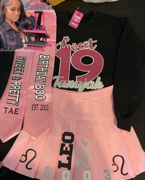 Sweater And Skirt Birthday Outfit, Sweet 16 Matching Outfits, Sweet 16 Clothes Outfits, Custom Birthday Shirts Baddie, 13 Year Birthday Outfits, Sweet 16 Outfit Ideas Party, Birthday 2023 Outfit, Sweet 16 Skirt Outfits, Graduation Outfit Ideas Skirt And Shirt