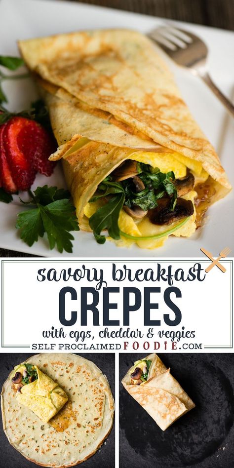 Recipes With Crepes, Egg Crepes Wraps, Healthy Crepes Recipe Breakfast, Salty Crepes Recipe, Savoury Crepes Recipe, Breakfast Crepes Recipe, Crepe Breakfast Ideas, Chive Crepes, Egg Crepe Recipe