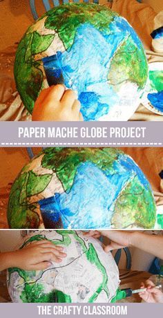 This project is perfect for anytime you’re teaching children about the world they live in. It’s a little messy, but well worth the investment! Materials: Paper Mache Recipe Newspaper Mixing Bowl Paint (blue, green, brown, white) Paintbrushes Suggest Resources for a Unit Study: Art Project Tutorial Paper Mache Globe, Paper Mache Crafts For Kids, Paper Mache Recipe, Globe Projects, Earth Projects, Globe Crafts, Paper Mache Projects, Lacing Cards, Learning Shapes