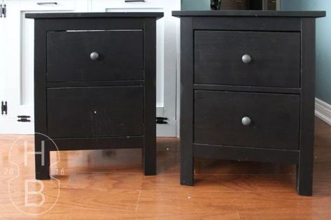 Ikea Hemnes Mid Century Modern Bedside Table Hack With PureBond Plywood | House by the Bay Design Ikea Hemnes Hack Nightstand, Hemnes Bedside Table Hack, Ikea Hemnes Nightstand Hack, Hemnes Nightstand Makeover, Ikea Bedside Table Hack, Hemnes Nightstand Hack, Bedside Table Hack, Ikea Bedside Table, Ikea Hemnes Nightstand