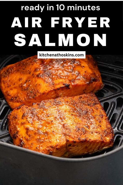 Air Fryer Salmon is made using a flavorful blend of spices and is ready in under 10 minutes. It's super fast and fool proof with mega flavors! Best Damn Air Fryer Salmon, Air Fry Salmon, Salmon Kitchen, Air Fried Salmon, Salmon In Air Fryer, Air Fryer Recipes Salmon, Savory Salmon, Squid Recipes, Keto Seafood