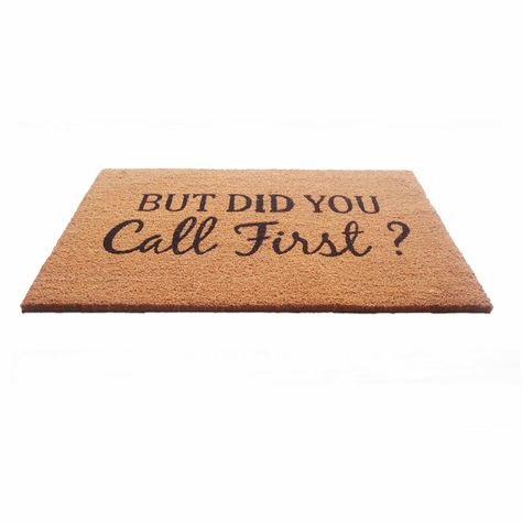 "Find the But Did you Call First Doormat by Ashland® at Michaels. com. Featuring a sassy sentiment, this doormat is perfect for welcoming family and friends. Featuring a sassy sentiment, this doormat is perfect for welcoming family and friends. Place it on your covered front porch surrounded by lovely autumnal decorations to create an inviting display. Details: Brown 28.7\" x 17.7\" (72.8cm x 44.9cm) Anti-slip backing 100% coir Recommended for covered/sheltered front door useCare & Usage: Use in sheltered area and avoid prolonged exposure to sunlight and water If mat becomes wet, stand on end until dry Shake out or sweep to maintain best appearance Some color transfer can be expected onto concrete, natural stone or other surfaces | But Did you Call First Doormat by Ashland® | 29\" x 18\" | But Did You Call First Door Mat, Autumnal Decorations, Covered Front Porch, Cool Doormats, Michael Art, Fall Outdoor Decor, Fall Outdoor, You Call, Family And Friends