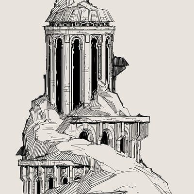 Ruins Concept Art, Ruins Drawing, Ruins Architecture, Concept Art Landscape, 심플한 그림, Architecture Sketches, 그림 낙서, Architecture Sketchbook, Pen Art Drawings