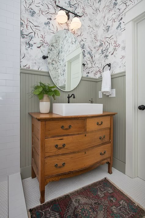 Bathroom Cabinets Storage, Dresser Sink, Dresser Vanity Bathroom, Farmhouse Style Bathroom Vanity, Makeover Kamar Mandi, Jenny Marrs, Bathroom Big, Midcentury Furniture, Repurposed Dresser