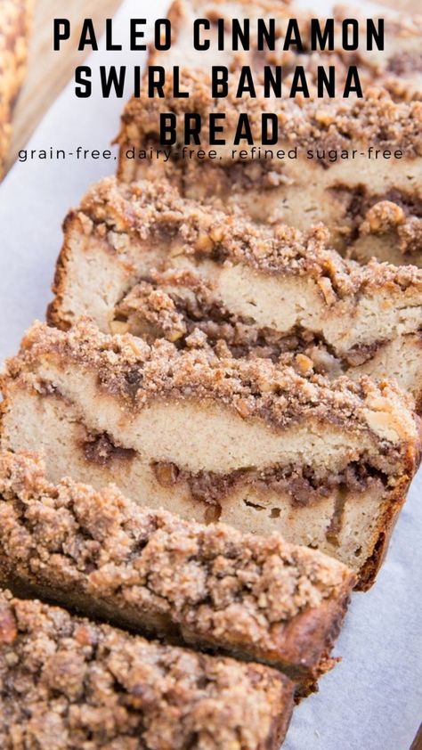 Whole 30 Banana Dessert, Paleo Quick Bread, Paleo Baked Goods, Healthy Monkey Bread, Paleo Banana Recipes, Banana Bread Paleo, Paleo Dessert Recipes, Cinnamon Swirl Banana Bread, Banana Coffee Cakes