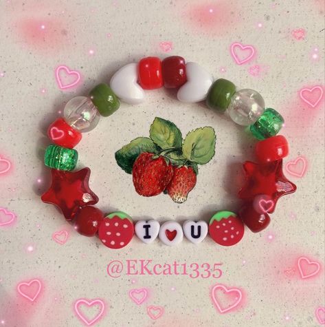 Strawberry Pink Kandi, Pulseras Kandi, Diy Kandi Bracelets, Pony Bead Bracelets, Diy Kandi, Kandi Cuff, Bracelet Craft Diy, Kandi Bracelets, Bead Charms Diy