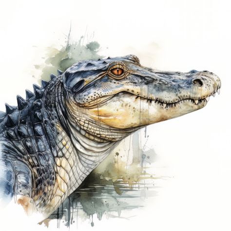 Watercolor Art Of Animals, Alligator Artwork, Alligator Watercolor, Crocodile Painting, Alligator Painting, Louisiana Watercolor, Alligator Drawing, Crocodile Drawing, Crocodile Art