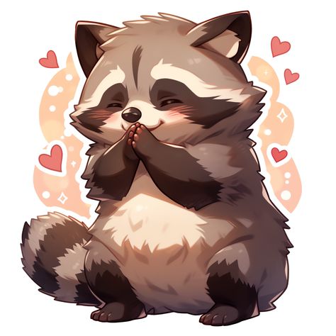 Cute Kawaii Racoon with Hearts Blushing Sticker Blushing Sticker, Happy Raccoon, Raccoon Sticker, Raccoon Drawing, Raccoon Illustration, Raccoon Tattoo, Raccoon Art, Pet Raccoon, Sticker Design Inspiration