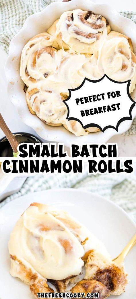 Whip up a batch of bliss with our Small Batch Cinnamon Rolls! Six soft, fluffy treats oozing with cinnamon goodness and topped with cream cheese frosting. Perfect for breakfast or dessert, in just a few simple steps! Small Batch Cinnamon Rolls, Quick Cinnamon Rolls, Cinnamon Rolls With Cream Cheese, Cinnamon Rolls With Cream, Mini Cinnamon Rolls, Fluffy Cinnamon Rolls, Sweet Treats Recipes, Cinnamon Rolls Homemade, Easy Cinnamon