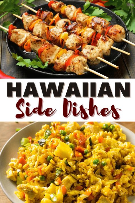 Recipes From Hawaii Food, Luau Party Menu Ideas, Hawaiian Food Ideas Parties, Sides For Hawaiian Chicken, Luau Party Food For A Crowd, Vegetarian Hawaiian Food, Hawaiian Finger Foods Parties, Luau Food Ideas Hawaiian, Polynesian Appetizers