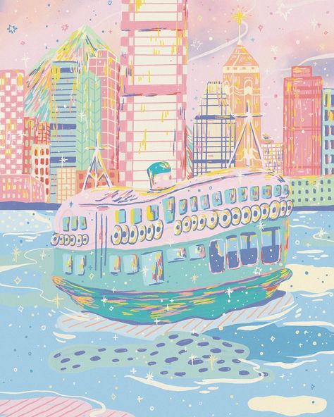 Hong Kong Print, The World Is Beautiful, Star Ferry, Hong Kong Art, ポップアート ポスター, Ap Art, Vintage Poster Art, Old Paintings, Holiday Prints