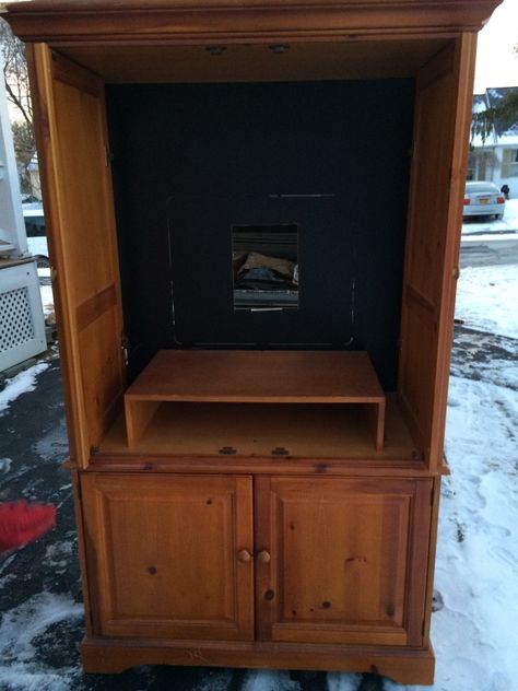 Before And After Armoire Makeover, Upcycled Tv Cabinet Tv Armoire, Upcycled Tv Cabinet Ideas, Armoire To Desk Makeover, Entertainment Center Closet Ideas, Refurbish Tv Cabinet, Colored Entertainment Center Ideas, Repurposed Tv Armoire Ideas, Refinished Tv Cabinet