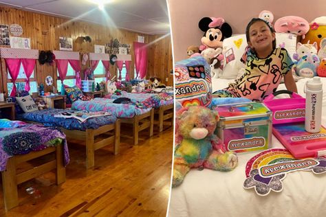 After nearly a year-long scavenger hunt for tie-dye decor, monogrammed decals and glitter for labeling water bottles, toiletries, pillows and miscellaneous swag, Natalie Liberman, gave her daughter her big summer camp “bunk reveal.” Liberman was influenced by posts she’d spent months scrolling through on Instagram — so much so, she ran up a tab of between $4,000 and $5,000, she told The Post. Her 7-year-old daughter Alexandra’s eyes lit up when... Summer Camp Bunk Decorations, Camp Bunk Decor, Summer Camp Bunk, Camp Trunks, Camping In Pennsylvania, Tie Dye Decorations, Supreme Hat, Cool For Summer, Sleepaway Camp