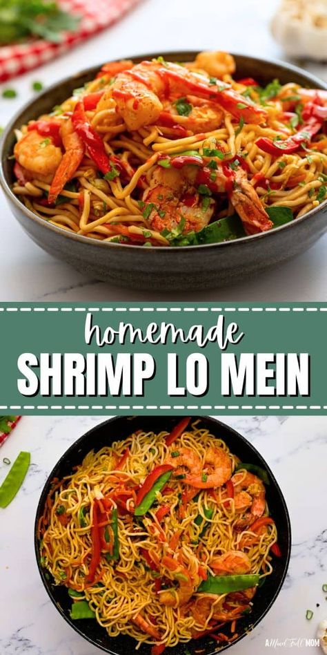 Skip the take-out and enjoy this Shrimp Lo Mein recipe instead! This quick and easy recipe for Shrimp Lo Mein is filled with tender shrimp, tons of fresh veggies, and the most delicious sweet and savory Lo Mein Sauce. It is better for you, better-tasting, and ready in under 25 minutes! Talk about a winning weeknight dinner recipe! Shrimp Lo Mein Recipe, Lo Mein Sauce, Shrimp Lo Mein, Vegetarian Lettuce Wraps, Recipe For Shrimp, Lo Mein Recipe, Island Recipes, Dinner Favorites, Lo Mein Recipes