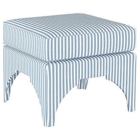 Ottomans, Benches & Poufs | One Kings Lane Blue Ottoman, Affordable Modern Furniture, Blue Cottage, Garden Stool, Pillow Top, Blue Ivory, Striped Linen, Linen Clothes, Stylish Home