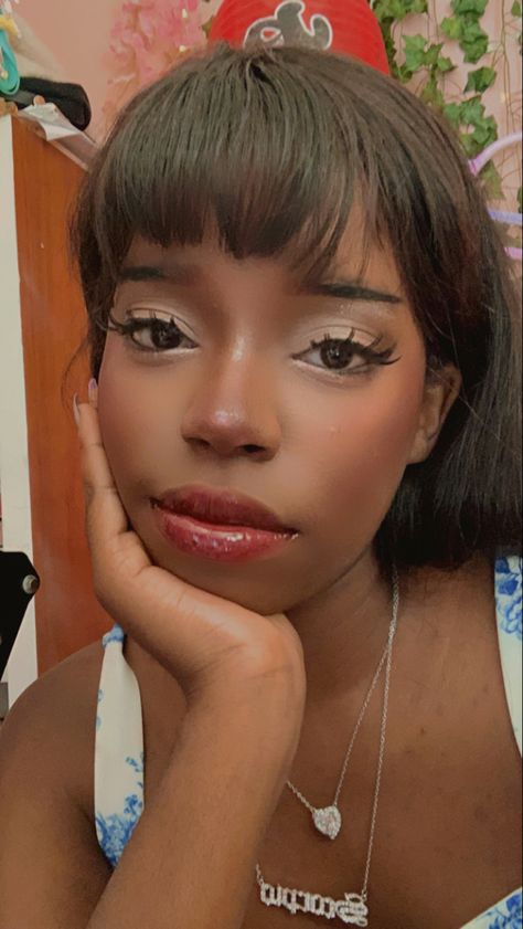 Aegyo sal Korean Eye Makeup Aegyo Sal, Aegyo Sal Aesthetic, Korean Makeup On Black Skin, Korean Style Makeup On Dark Skin, Dark Skin Douyin Makeup, Korean Makeup Black Skin, Douyin On Dark Skin, Aegyo Sal Black Women, Douyin Makeup On Dark Skin