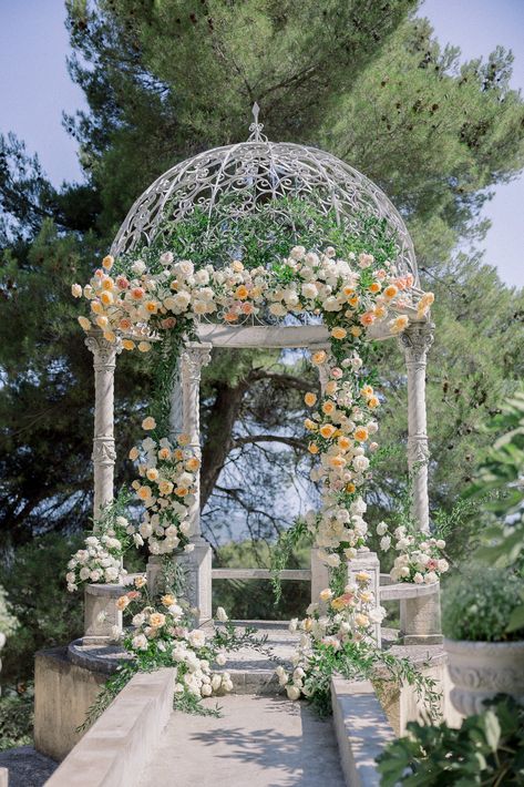 Chateau Wedding France, French Chateau Wedding Inspiration, Dream Garden Wedding, Peach Wedding Colors, South Of France Wedding, French Riviera Wedding, Ceremony Florals, French Chateau Wedding, Enchanting Wedding